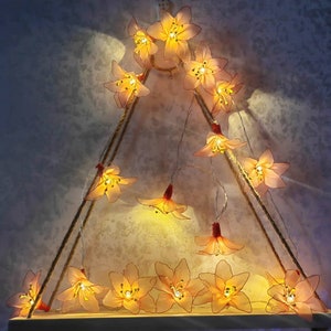 Handmade Pink Lily Fairy Lights, Romantic String Lights for Bedroom, Wedding & Christmas Gifts