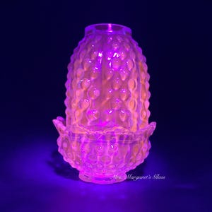 Wilkerson Glass Cornflower Blue UV Pink Glow Hobnail Fairy Lamp Lite/ Candle Votive Holder
