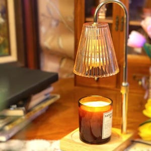 Vintage Amber Glass Candle Warmer Lamp: Adjustable Height Home Decor