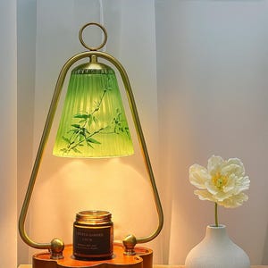 Hand-Painted Bamboo Glass Wax Melter Lamp | Aromatherapy Candle Warmer with Elegant Wooden Base | Vintage Zen Home Decor | Birthday Gift