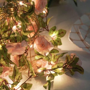 7ft-20 LED Blush Silk Rose Flower Garland Vine String Light-Battery Operated