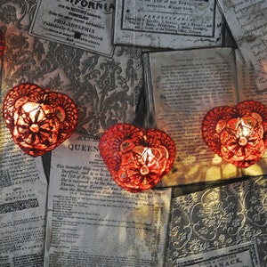 String Lights Fairy Lights Holiday LED Lights Party Lighting Bedroom Decor lamps, Lace  Red Hearts, Night lights, garland light